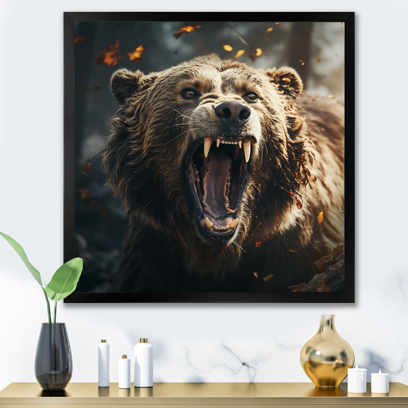 Représentation expressionniste d'un ours sur toile, H 36 po x l 36 po x P 1,5 po, Cadre photo noir