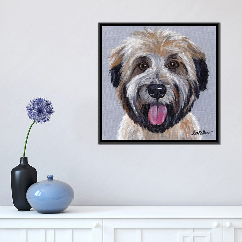Wheaten Terrier III, H 18 po x l 18 po x P 1,5 po, Pas de tapis, Toile avec cadre noir