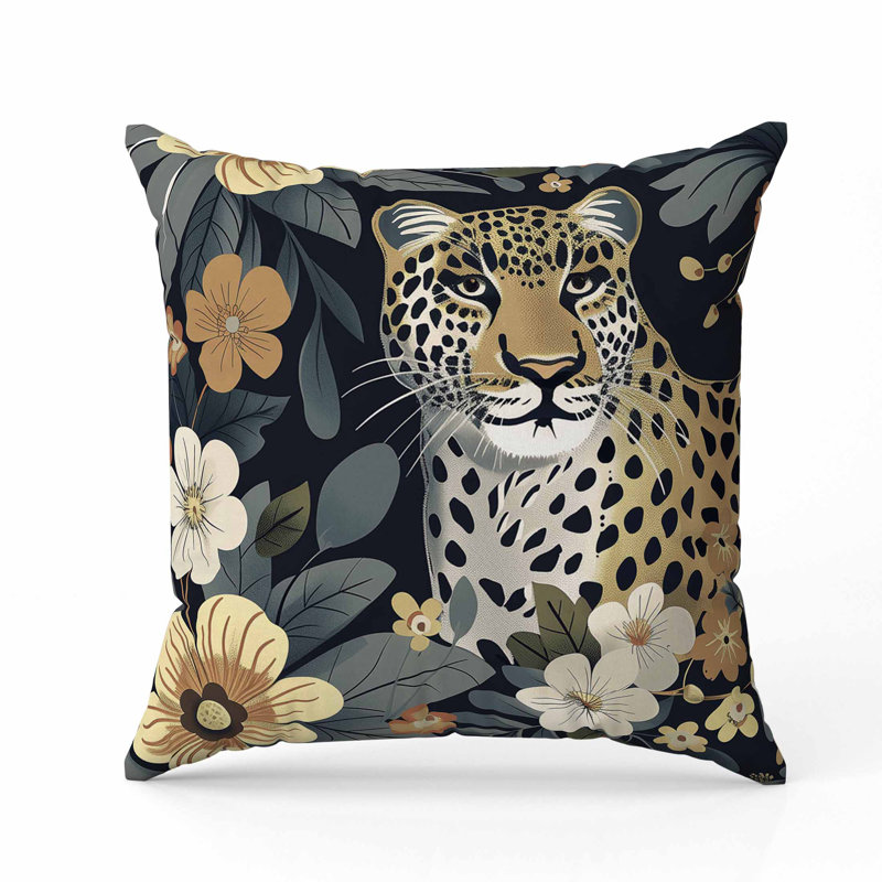 Coussin en faux suède Jungle Cat, Beige / jaune / gris, Carré 26 po