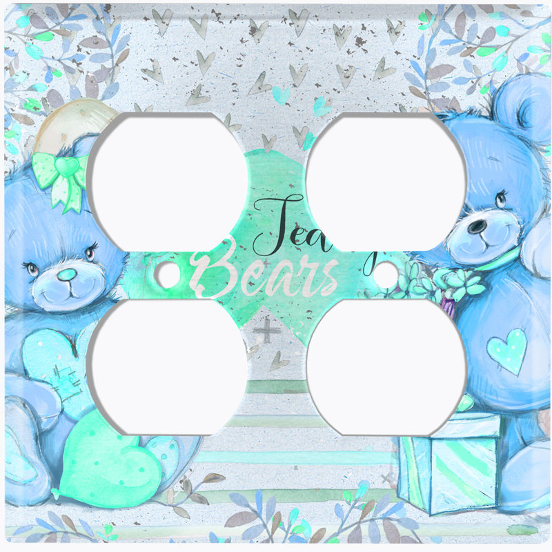 Couvercle de prise de métal en métal (Teddy Bears Birthday Love Hearts Présent - Double, Bleu