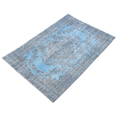 Tapis bleu ciel en laine de conception unique 5 pi 9 po x 7 pi 10 po Helene New Age