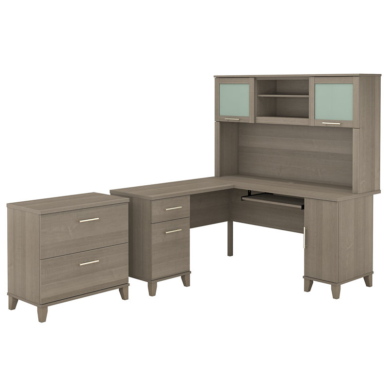 Magomed 3 Piece Computer Desk Office Set with Hutch, Ash Gray