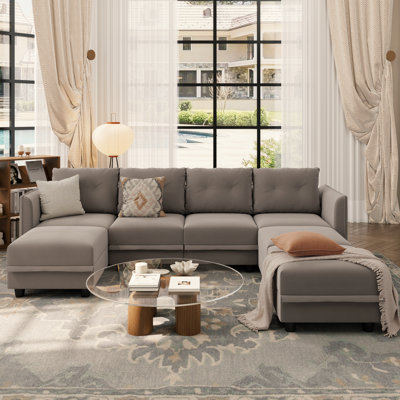 Tomario 7- Piece Upholstered U-Shaped Modular Sectional With Storage by Latitude Run