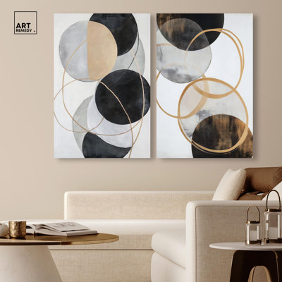 Urban Orbits Diptych Canvas Print Brown Wall Art Set by Art Remedy, Gallery Wrapped, 30 x 45