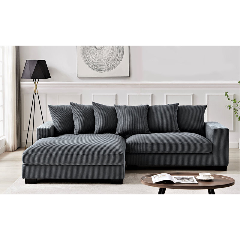 Canapé modulaire 2 pièces Morghan, Velours côtelé gris, Orienté à gauche (vu de face)
