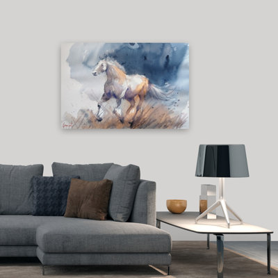 «Energetic Horse», impression d'art mural bleu contemporain