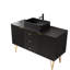Meuble-lavabo 48 po avec lavabo rectangulaire en céramique noire, 4 pieds mouchetés dorés, armoire de rangement autoportante en contreplaqué à 3 tiroirs et 2 portes, plateau en pierre frittée, tiroirs pré-assemblés, portes