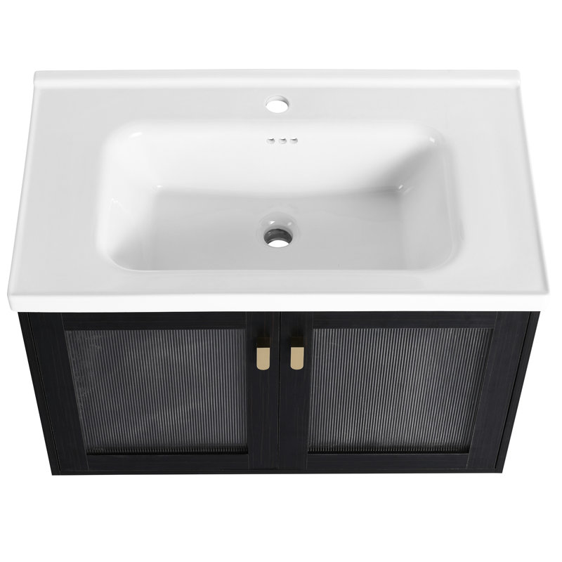 Meuble-lavabo moderne avec lavabo. 32 pouces Contreplaqué de châtaignier noir. Aspect élégant du lavabo en céramique. Et un évier fonctionnel. Finition.