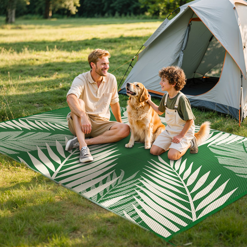 Outdoor Waterproof Mat, Recycled P.E.T Outdoor Area Rug, Dark Green/White, Rectangle 8' x 10'