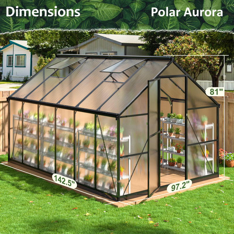 Greenhouse for Outdoors, Polycarbonate Greenhouse, 8x12 FT