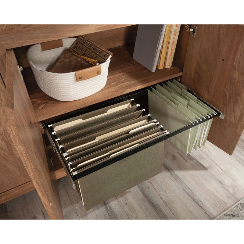 Sindoori Mango Brown Wood Office Credenza with Filing Cabinet