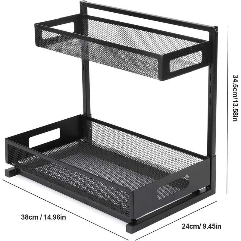 Organisateur à 2 niveaux sous l'évier, support de rangement coulissant en métal robuste avec réglage de la hauteur sans outil, revêtement antirouille, pour la cuisine, la salle de bain, le garde-manger, l'armoire, le placard