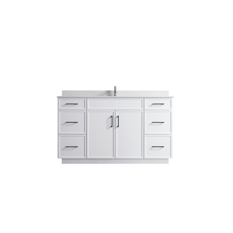 60" White Plywood Single Sink Freestanding Vanity with Cultured Marble Top