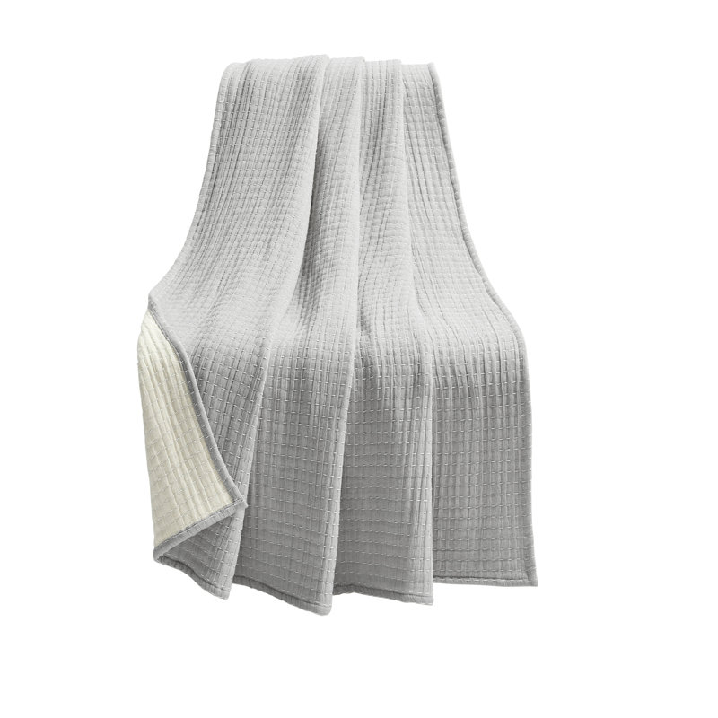 Jeté en coton Windcrest, Gris clair / Blanc cassé