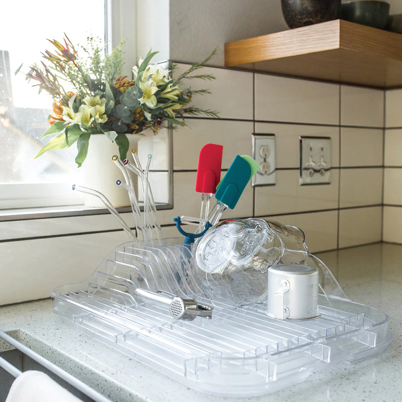 Clear Polystyrene Dish Rack with Utensil Cup