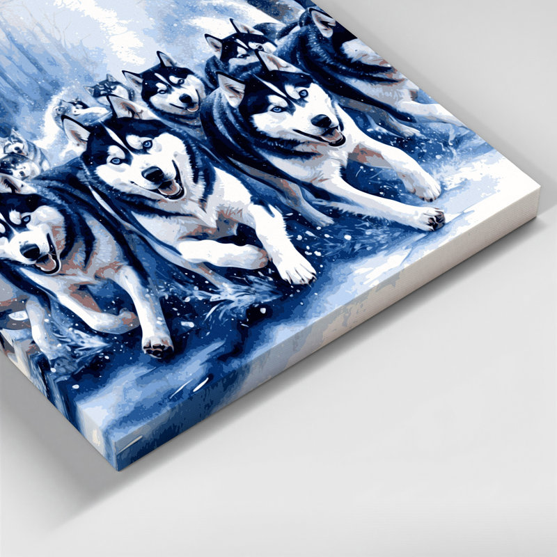 «Dogs Siberian Husky», art mural sur toile bleue, H 12 po x l 12 po