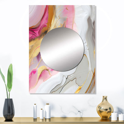 Swarts rose et or marbre abstrait I - décor de miroir mural unique en marbre, grand miroir rose, impression d'art en métal
