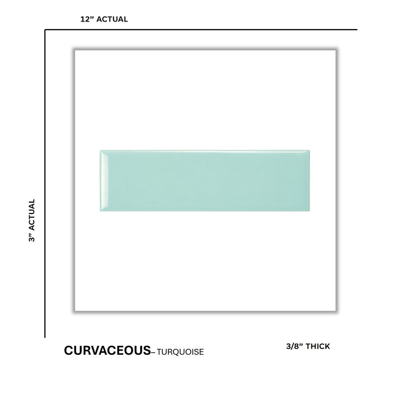 Curvaceous 3" x 12" Ceramic Wall Tile, Turquoise