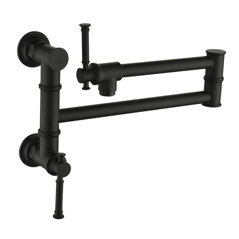 Modern Brass Pot Filler Faucet, Matte Black Wall Mount With Foldable Arm For Convenient Use Mounted Finish And Smooth Operation