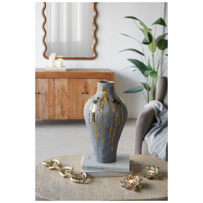 Multicolor Ceramic Floor Vase with Gold Drip Accent, 19.7" Tall Decorative Flower Vase for Home Centerpieces