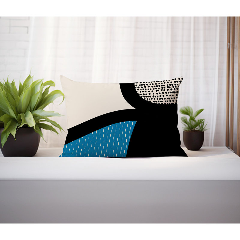 Coussin lombaire réversible intérieur / extérieur Vikka, H 18 po x l 25 po, Turquoise / noir / blanc cassé