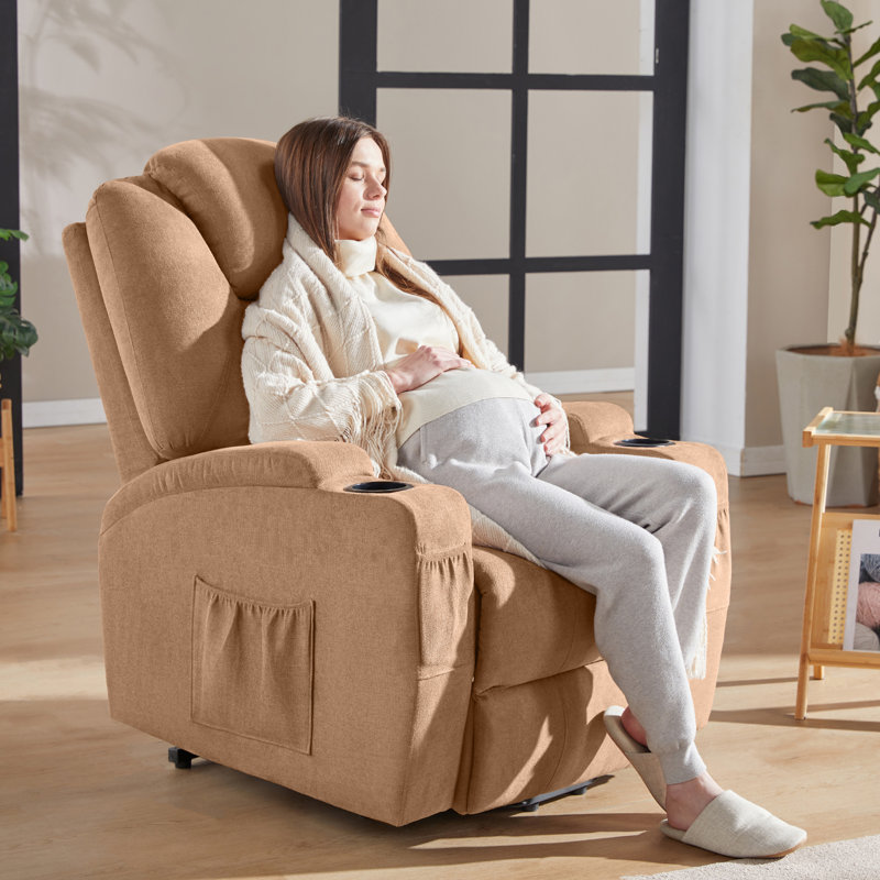 Fauteuil inclinable manuel oscillant standard de 34,1 po de largeur avec masseur, Brun