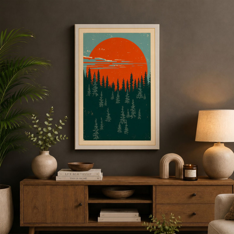 Forest Under Sun Scandinavian - Wrapped Canvas, 36x24 - 91.4 x 61.0 cm, Teal Border