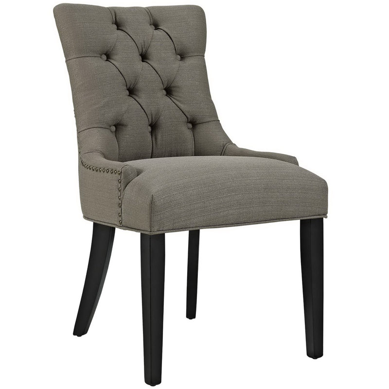 Modern Elegant Button Tufted Upholstered Fabric With Nailhead Trim, Side Chair, Granite, Granite