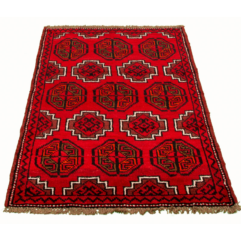 Tapis décoratif en laine de conception unique noué à la main new age esari turkman rouge 3 pi 5 po x 5 pi 3 po