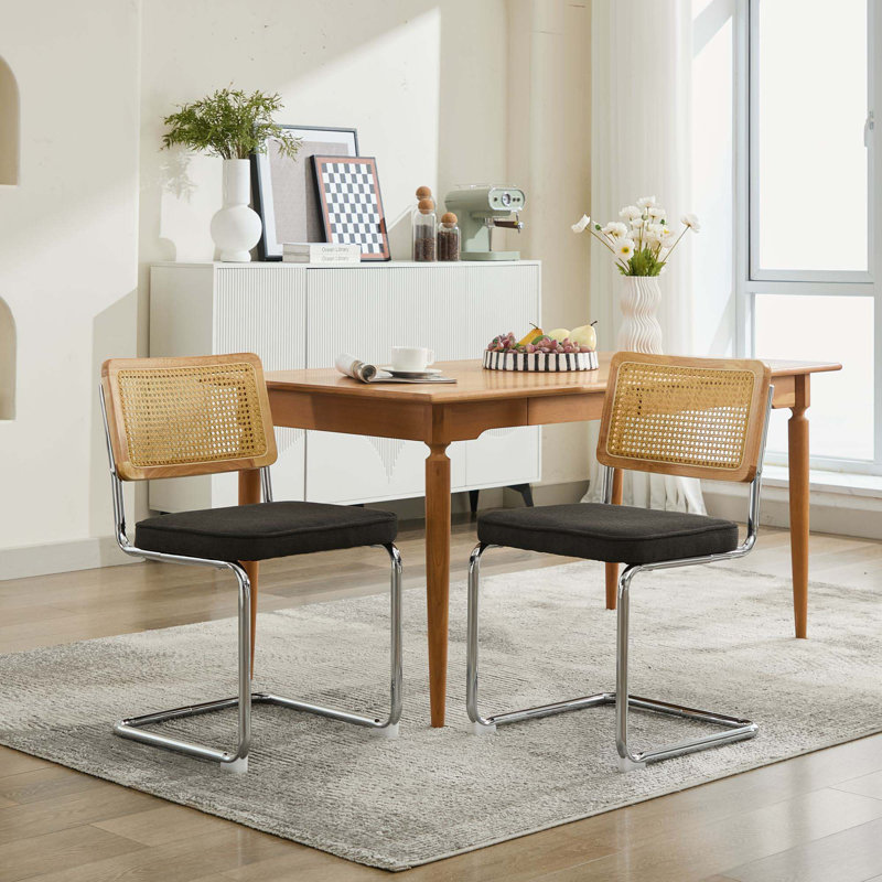 Ensemble de 2 chaises de salle à manger de style Mid-Century rembourrées en rotin, Noir