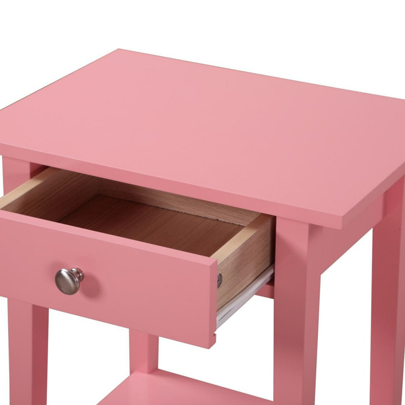 Dalton Nightstand-End Table with One Drawer Pink, Pink