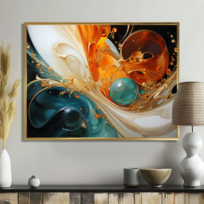 Orange et émeraude marbre lave I - peinture abstraite, art mural