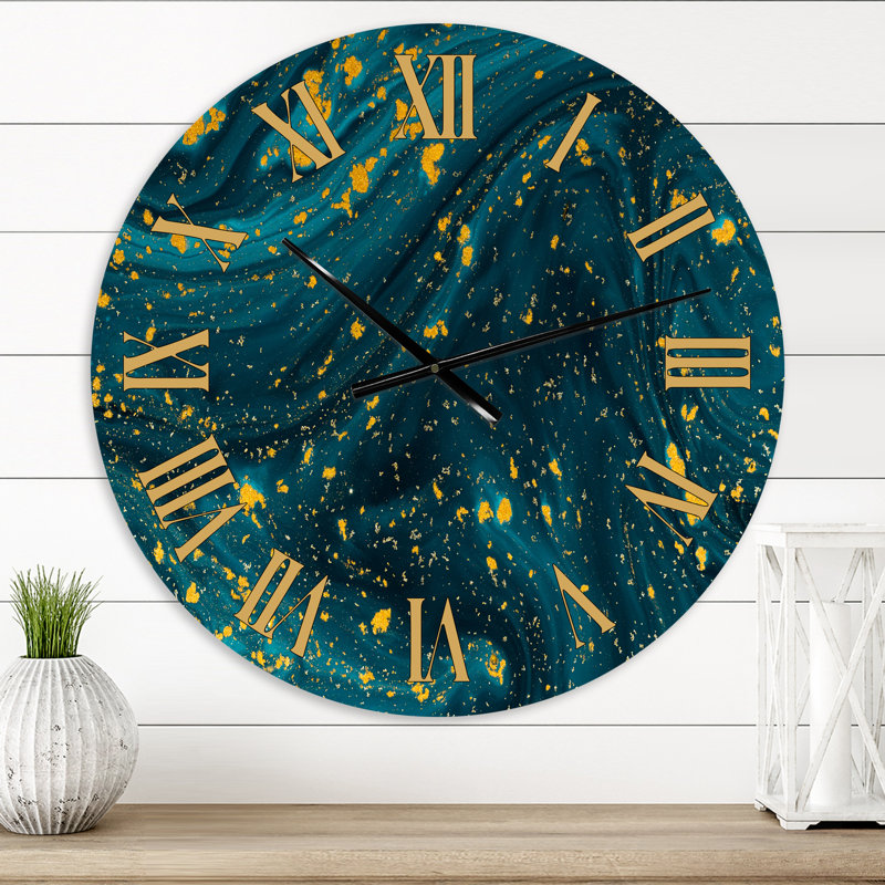 Marbre bleu foncé avec paillettes dorées - horloge murale moderne, Surdimensionné