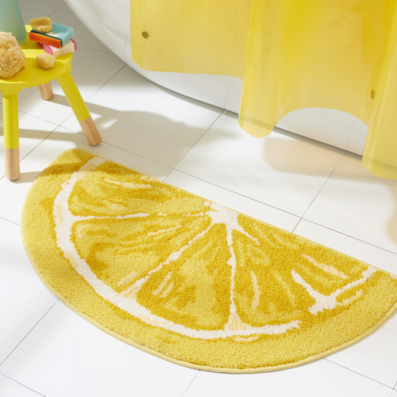 TOWN & COUNTRY PLAY Citrus Slice Lemon Half Circle Shaped Bath Mat, Yellow