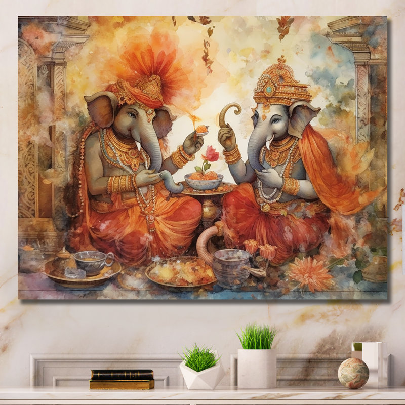 L'hindouisme aquarelle Ganesha avec détails complexes sur toile, H 12 po x l 20 po x P 1 po, Toile tendue