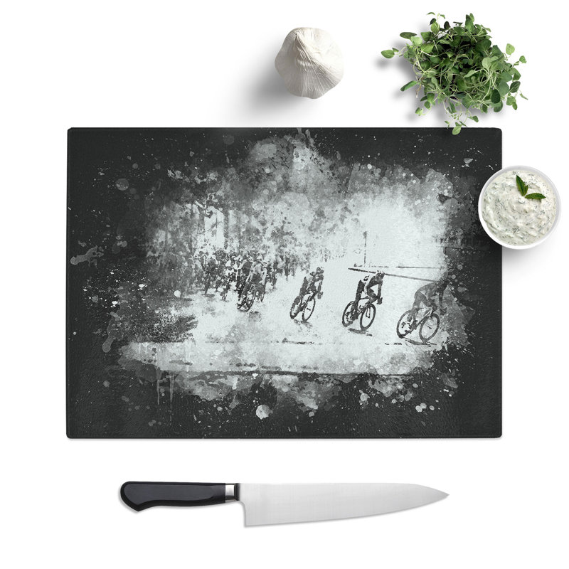 Tempered Glass Tour De France Cycling Paint Splash Chopping Board, 28.5 cm x 39 cm