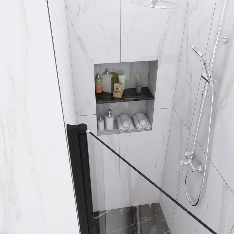 Porte de douche pliante semi-sans cadre l 30 po x H 72 po, Noir mat