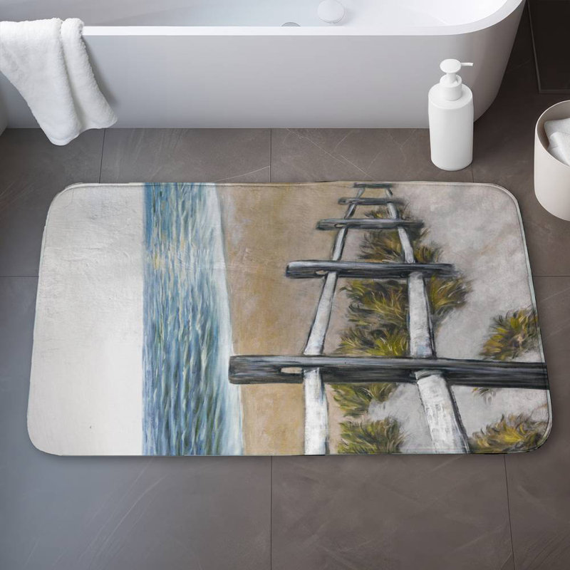Soft seaside Bath Mat with Non-Slip Backing - Quick Dry Memory Foam Bathroom Rug - Absorbent - Modern Plush Spa-Style - Machine Washable