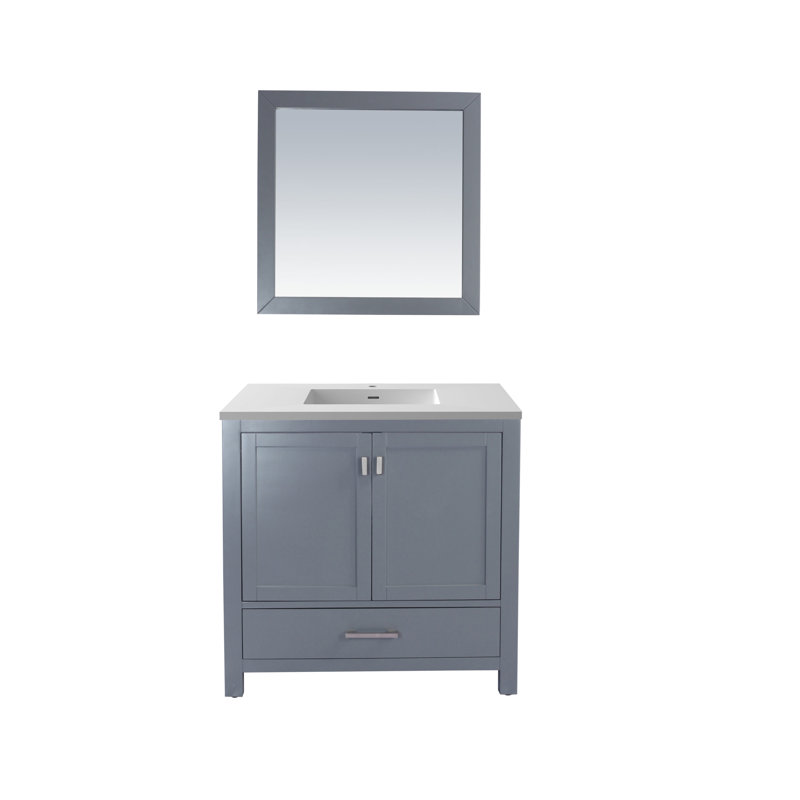 Ensemble de meuble-lavabo de salle de bain simple 36 po Mariário, Blanc mat, Gris