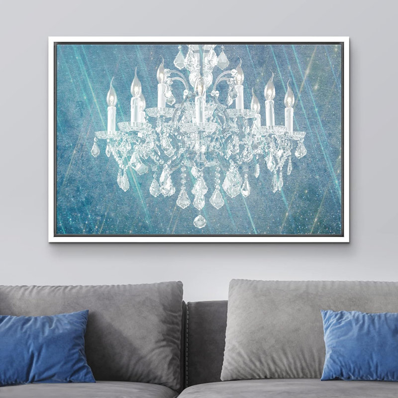 «Blue Pastel Paint», lustre en cristal blanc, lumières de style, contemporain, relax, calme, art mural sur toile
