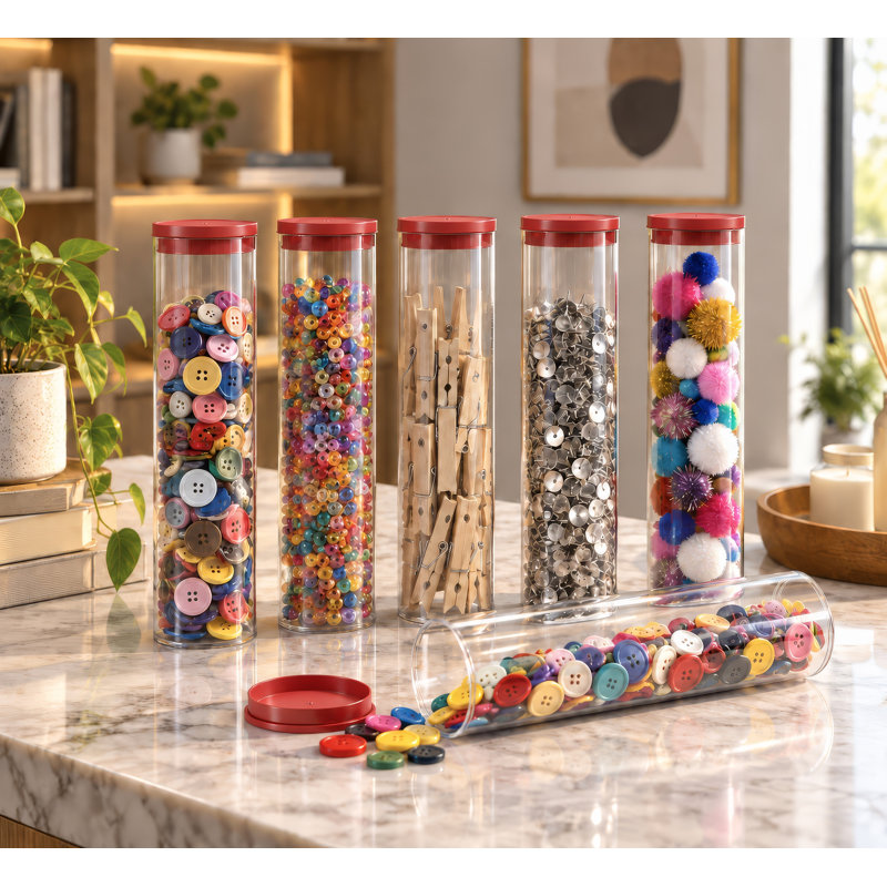 Tubes de rangement en plastique 2 po x 8,25 po, 10.66, Rouge