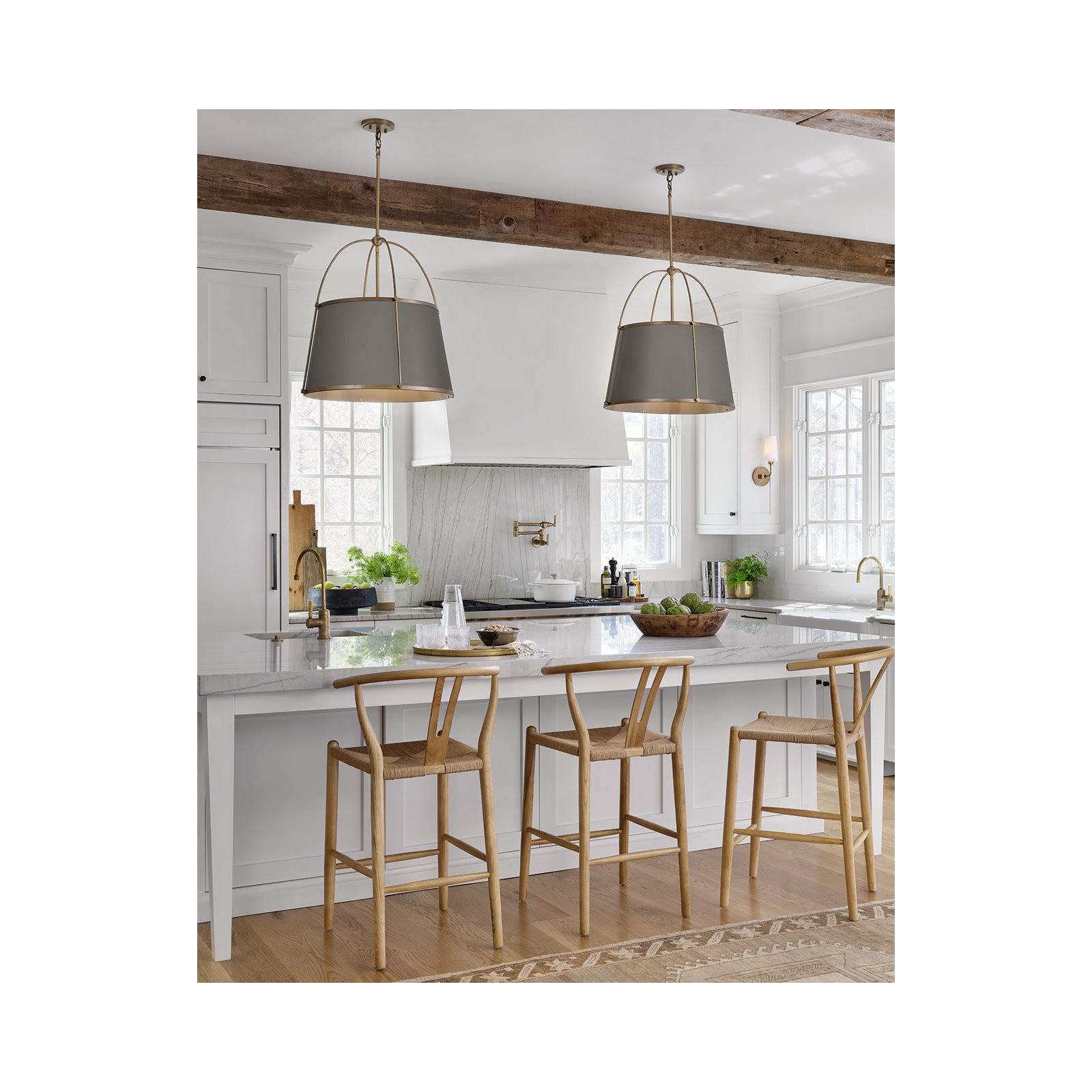 Moxie 4 - Light Dimmable Drum Chandelier, Lacquered Dark Brass