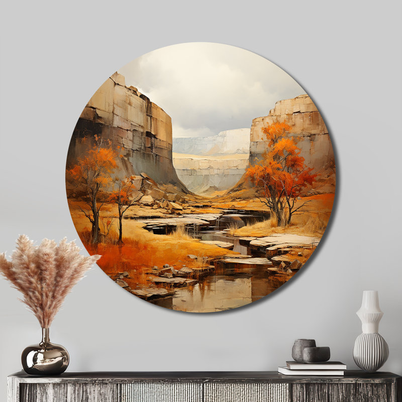 Margearet - Décor de paysage rond en métal, H 16 po x l 16 po