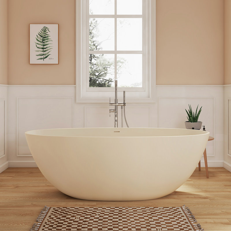 Baignoire profonde autoportante à surface solide de 65 po Fslefay, Beige