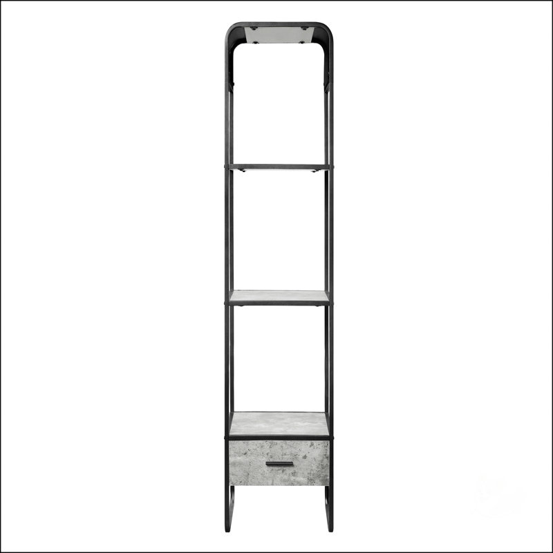 Concrete Grey And Black 2-Shelf Side Pier With 1 Drawer