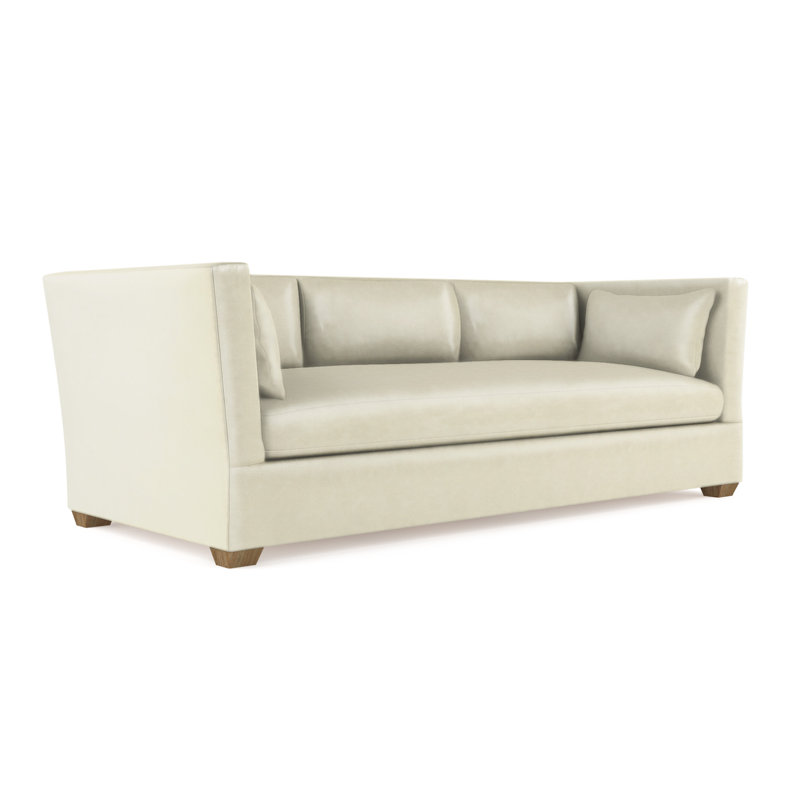 Rivington Flare Square Track-Arm Sofa, Vintage Leather Alabaster, 31" H x 96" W x 37" D, Weathered