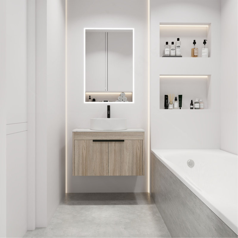 Meuble-lavabo moderne 30 po avec lavabo en céramique et fixation murale