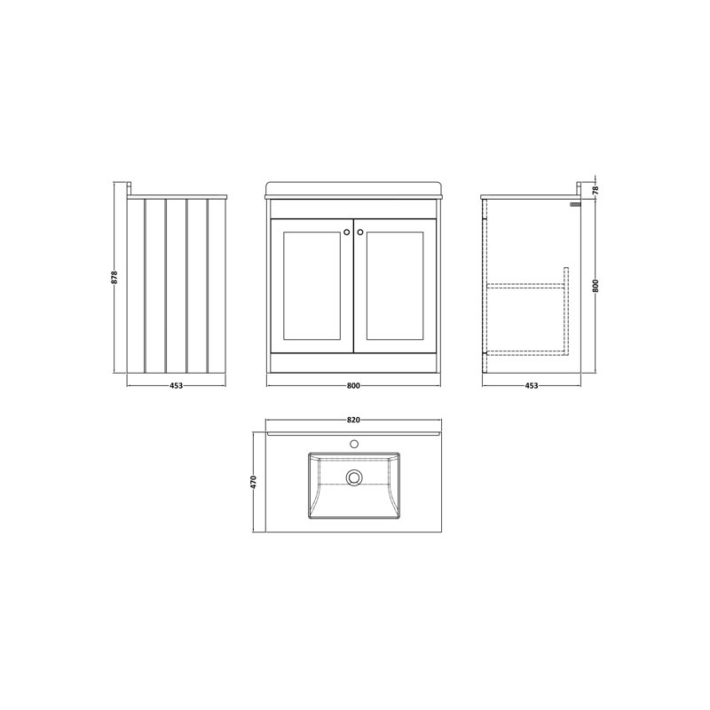 Ashwick Bathroom Vanity, Satin White, 820 cm