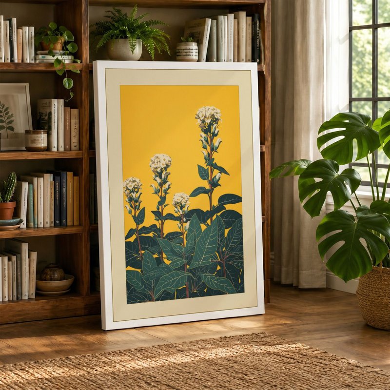White Blooms in Gold Botanical - Wrapped Canvas, 18x12 - 45.7 x 30.5 cm, Cream Border