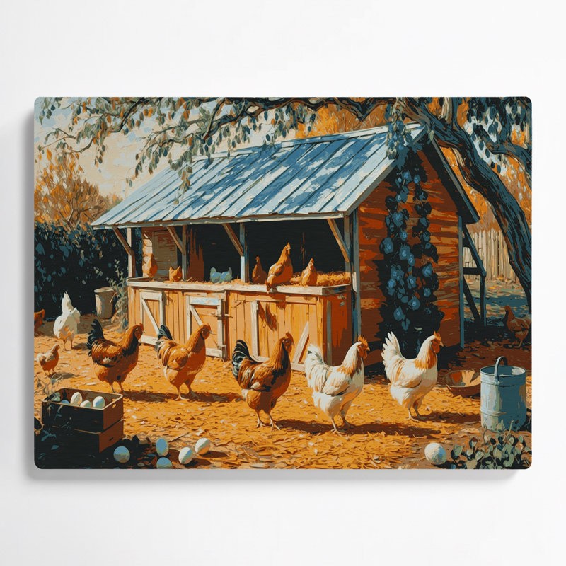 Ferme, poulailler, art mural en métal brun, H 11 po x l 14 po